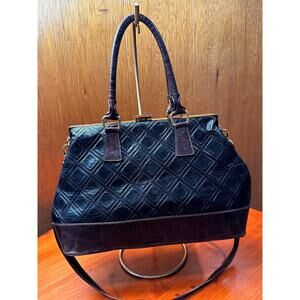 Vera Pelle Made in Italy Black Embossed Leather Structured Satchel